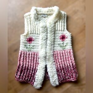 Vintage Floral Chunky Knit Sweater Vest with Pink Ombre Nubby Penny Lane